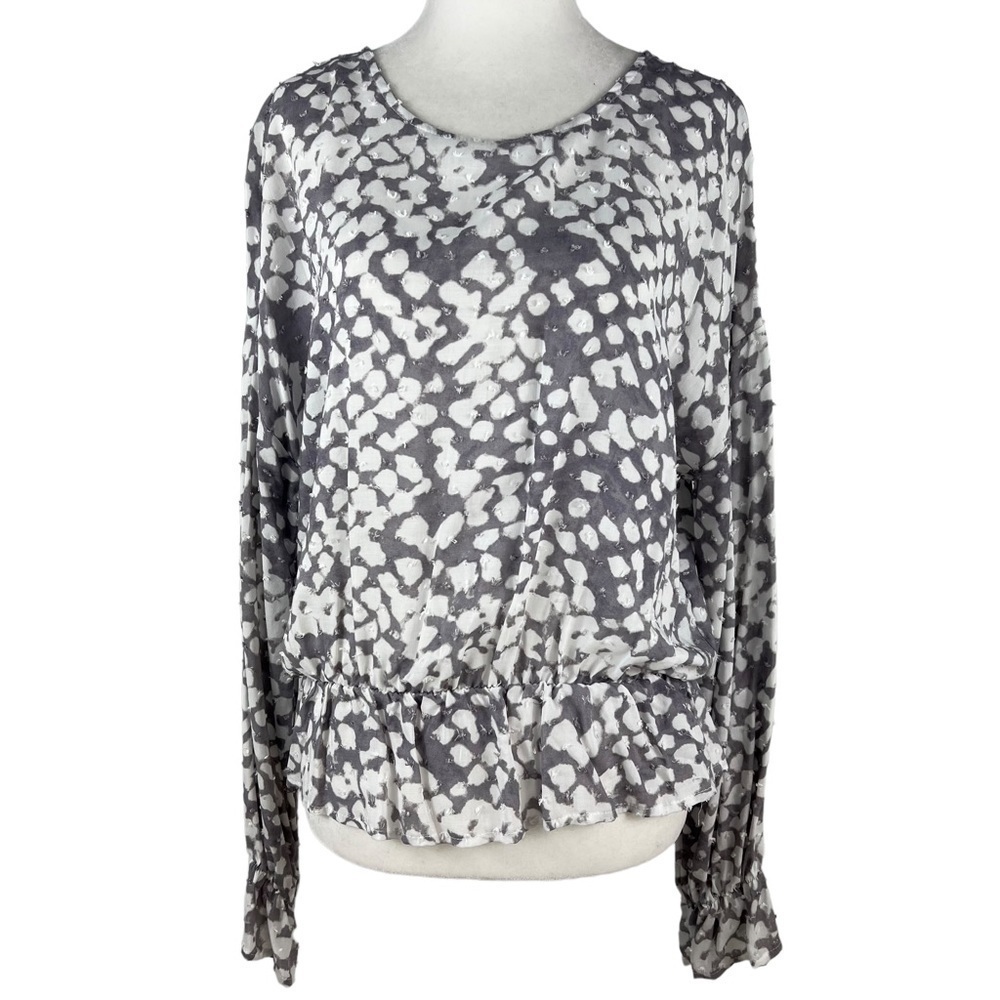 NEW WITH TAGS LAZY SUNDAYS ROUND NECK DROP SHOULDER RUFFLED WAIST BLOUSE‎